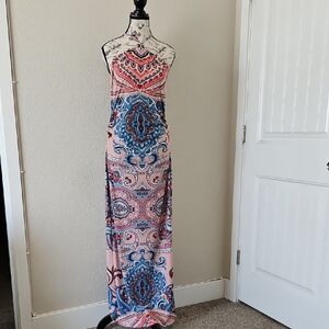VENUS Pink and Blue Strapless Sheath Dress